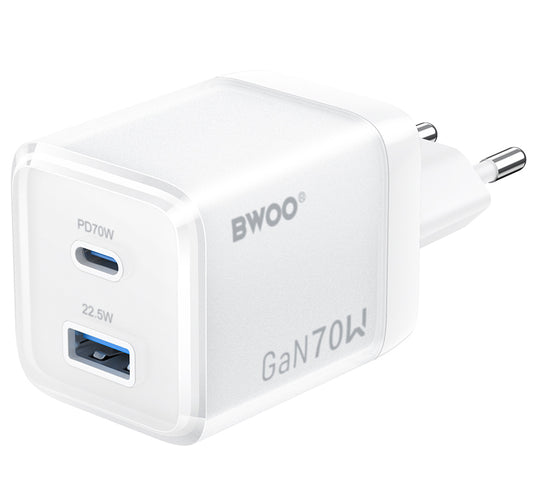 Polnilnik BWOO CDA224, 70W, 3.25A, 1 x USB-A - 1 x USB-C, Bel