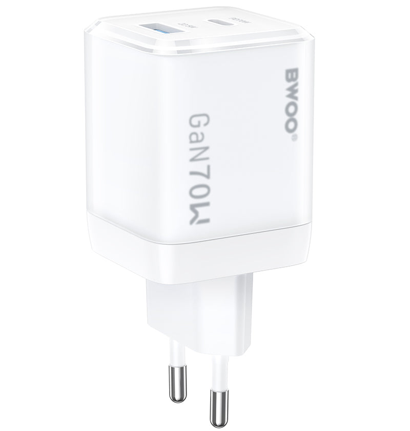 Polnilnik BWOO CDA224, 70W, 3.25A, 1 x USB-A - 1 x USB-C, Bel