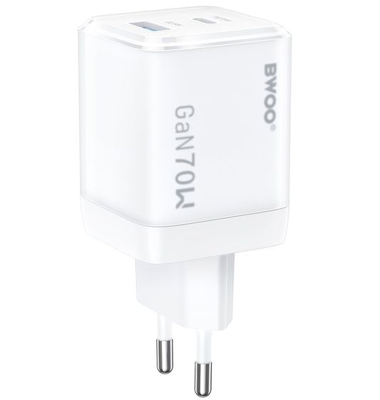 Polnilnik BWOO CDA224, 70W, 3.25A, 1 x USB-A - 1 x USB-C, Bel