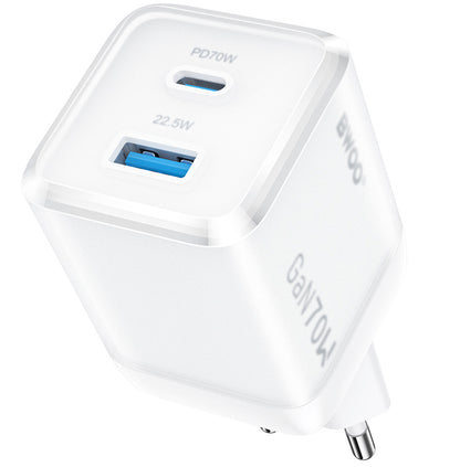 Polnilnik BWOO CDA224, 70W, 3.25A, 1 x USB-A - 1 x USB-C, Bel