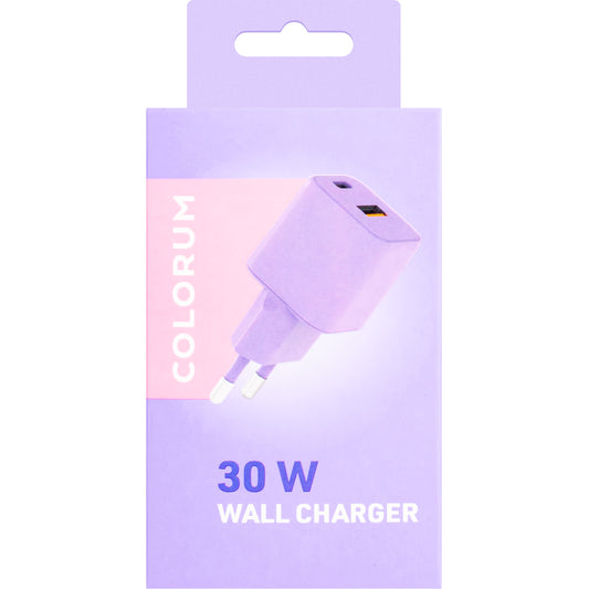 Omrežni polnilnik Colourum CLS30-AC-09, 30 W, 3A, 1 x USB-A - 1 x USB-C, vijolične barve