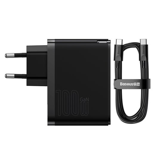 Polnilnik Baseus GaN5 Pro z USB-C kablom, 100W, 3A, 1 x USB-A - 1 x USB-C, Črn CCGP090201