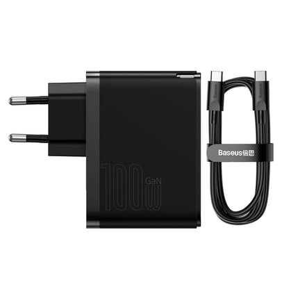 Polnilnik Baseus GaN5 Pro z USB-C kablom, 100W, 3A, 1 x USB-A - 1 x USB-C, Črn CCGP090201