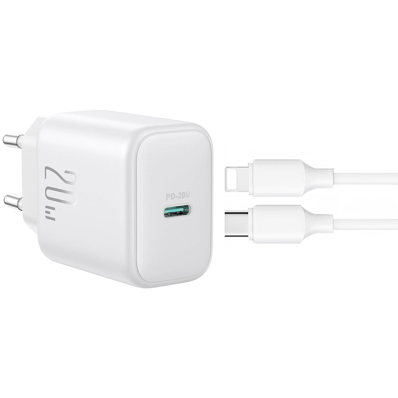 Polnilnik z omrežnim kablom Lightning Joyroom JR-TCF20, 20W, 3A, 1 x USB-C, Bel