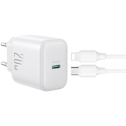 Polnilnik z omrežnim kablom Lightning Joyroom JR-TCF20, 20W, 3A, 1 x USB-C, Bel