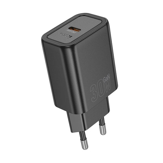 Polnilnik HOCO N63, 30W, 3A, 1 x USB-A - 1 x USB-C, črn