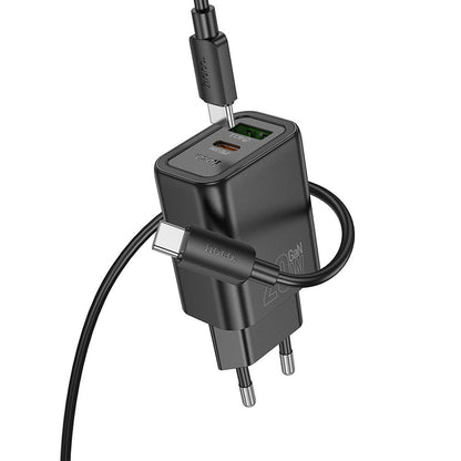 Polnilnik omrežja s kablom Lightning HOCO N61, 20W, 3A, 1 x USB-A - 1 x USB-C, črn