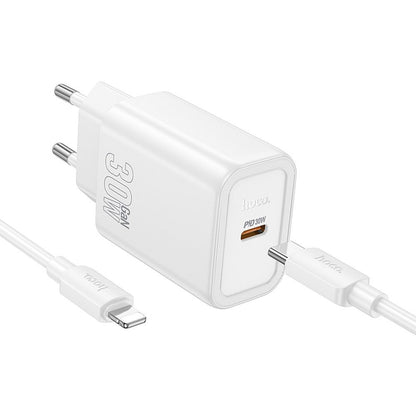 Omrežni polnilec s kablom Lightning HOCO N62, 30W, 3A, 1 x USB-C, Bel
