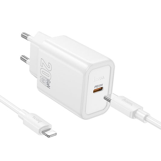 Omrežni polnilec s kablom Lightning HOCO N60, 20W, 3A, 1 x USB-C, Bel