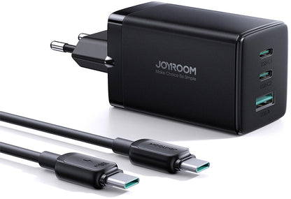 Polnilnik omrežja s kablom USB-C Joyroom TCG01, 65W, 3.25A, 1 x USB-A - 2 x USB-C, črn