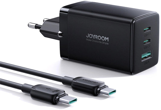 Polnilnik omrežja s kablom USB-C Joyroom TCG01, 65W, 3.25A, 1 x USB-A - 2 x USB-C, črn