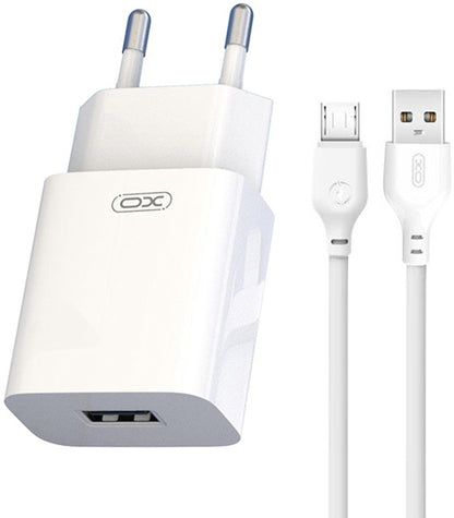Polnilnik omrežja s kablom microUSB XO Design L99, 12W, 2.4A, 1 x USB-A, Bel