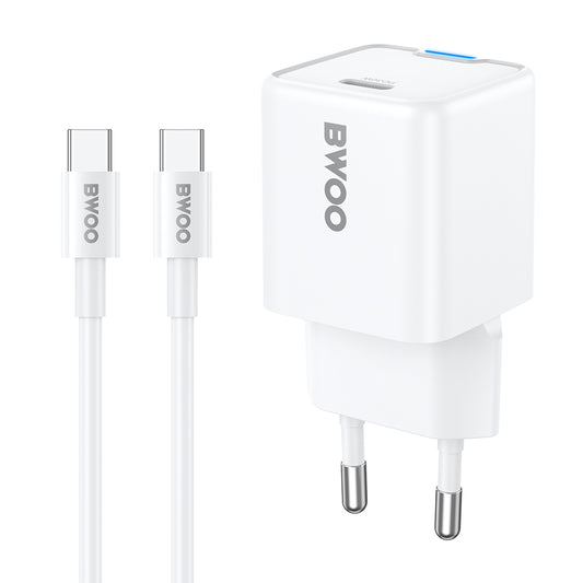 Polnilnik omrežja s kablom USB-C BWOO CDA211, 30W, 3A, 1 x USB-C, Bel