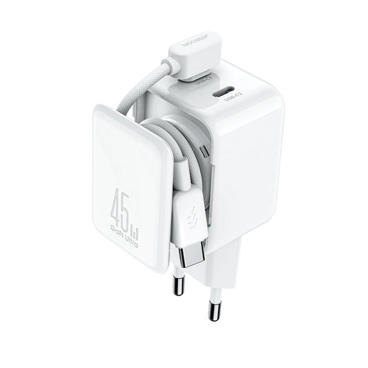 Polnilnik omrežja s kablom USB-C Joyroom JR-TCL05, 45W, 3A, 2 x USB-C, Bel