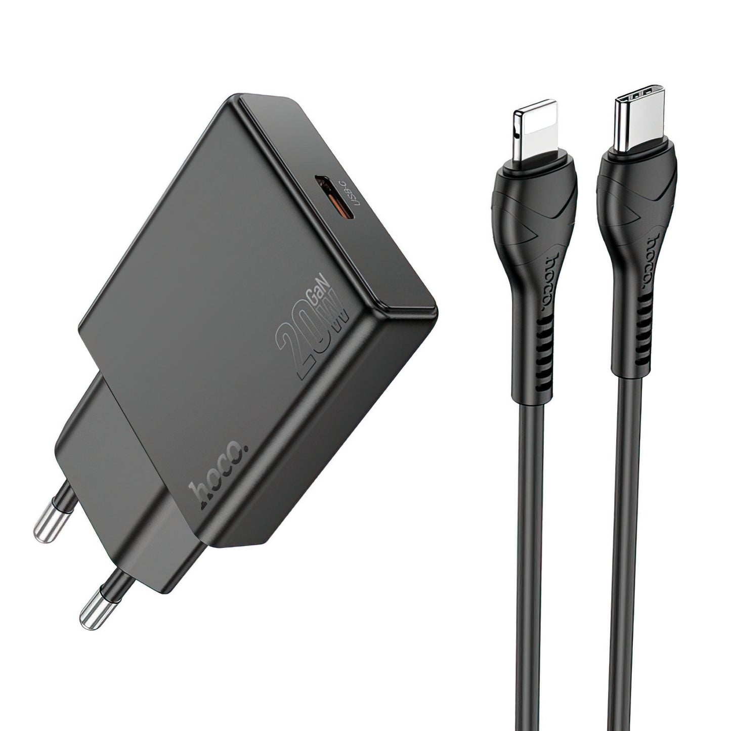 Polnilnik omrežja s kablom Lightning HOCO N37, 30W, 3A, 1 x USB-C, črn