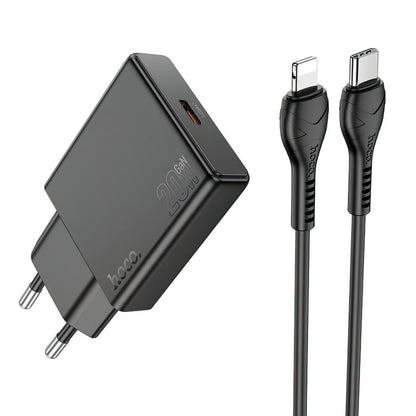 Polnilnik omrežja s kablom Lightning HOCO N37, 30W, 3A, 1 x USB-C, črn