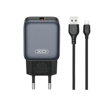 Polnilnik omrežja s kablom USB-C XO Design L152, 18W, 3A, 1 x USB-A, črn