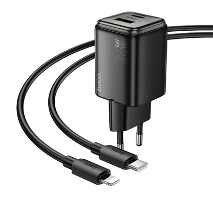 Omrežni polnilec s kablom Lightning HOCO N52, 20W, 3A, 1 x USB-A - 1 x USB-C, črn