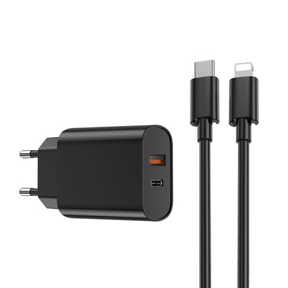 Polnilnik WiWu Wi-U002 z Lightning kablom, 20W, 3A, 1 x USB-A - 1 x USB-C, črn
