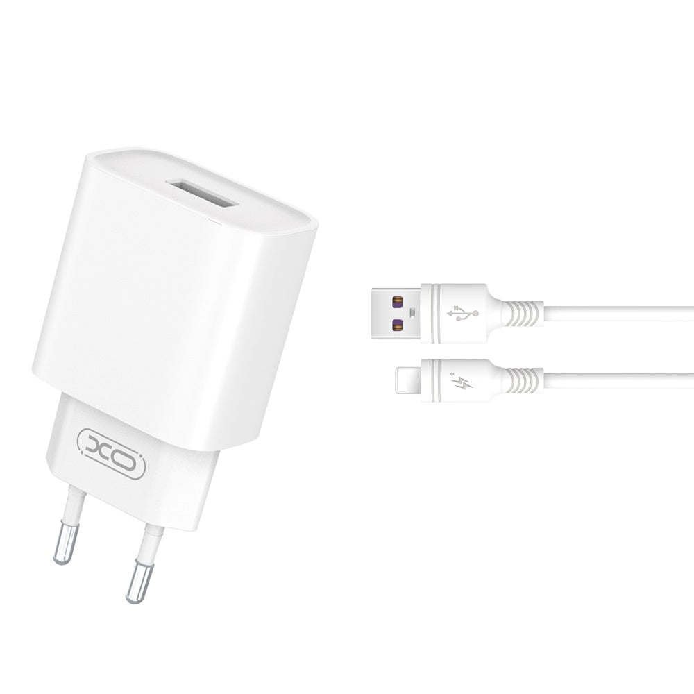 Polnilnik omrežja s kablom Lightning XO Design CE02D, 18W, 3A, 1 x USB-A, Bel