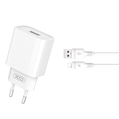 Polnilnik omrežja s kablom Lightning XO Design CE02D, 18W, 3A, 1 x USB-A, Bel