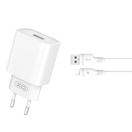 Polnilnik omrežja s kablom Lightning XO Design CE02D, 18W, 3A, 1 x USB-A, Bel