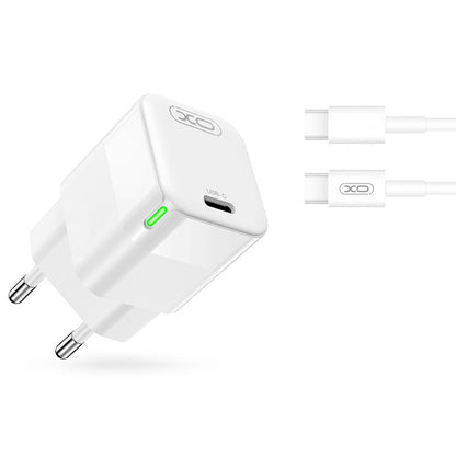Polnilnik omrežja s kablom USB-C XO Design CE06, 30W, 3A, 1 x USB-C, Bel