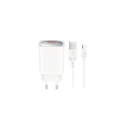 Polnilnik omrežja s kablom USB-C XO Design CE19, 18W, 3A, 1 x USB-A, Bel