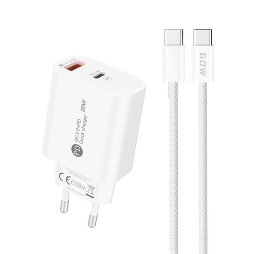 Network Charger with USB-C Cable A6MaxL, 20W, 3A, 1 x USB-A - 1 x USB-C, White