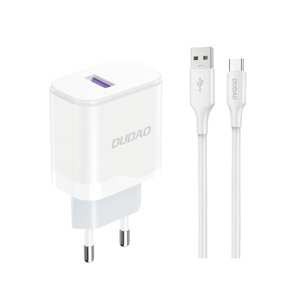 Polnilnik omrežja s kablom USB-C Dudao A20EU, 18W, 3A, 1 x USB-A, Bel