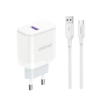 Polnilnik omrežja s kablom USB-C Dudao A20EU, 18W, 3A, 1 x USB-A, Bel
