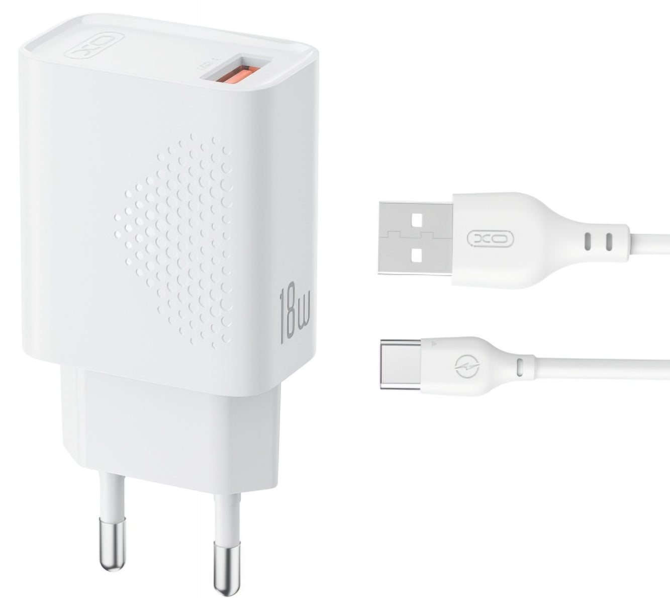 Polnilnik omrežja s kablom USB-C XO Design L159, 18W, 3A, 1 x USB-A, Bel