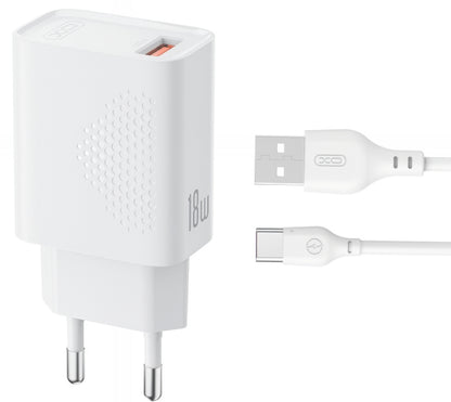 Polnilnik omrežja s kablom USB-C XO Design L159, 18W, 3A, 1 x USB-A, Bel