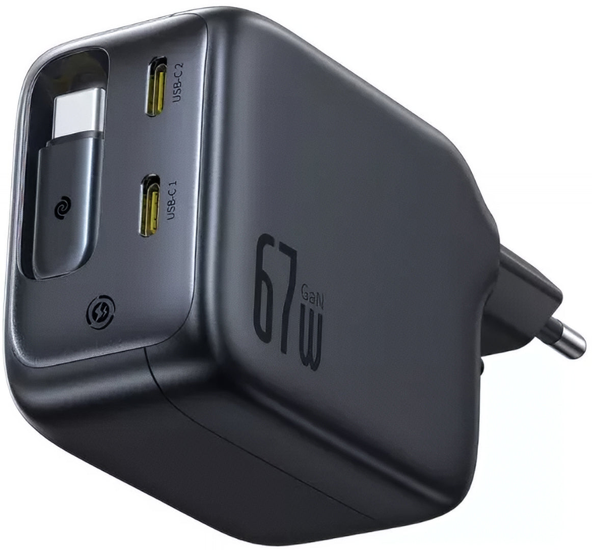 Polnilnik omrežja s kablom USB-C Baseus EnerCore CJ11, 67W, 3.35A, 2 x USB-C, črn E0121E00