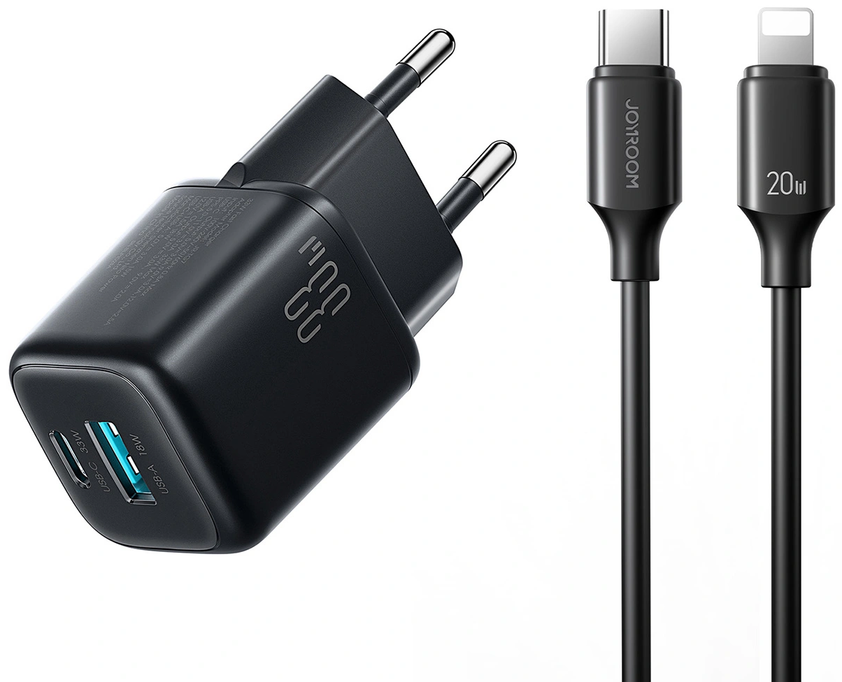 Polnilnik Joyroom JR-TG7 z Lightning kablom, 33W, 3A, 1 x USB-A - 1 x USB-C, črn