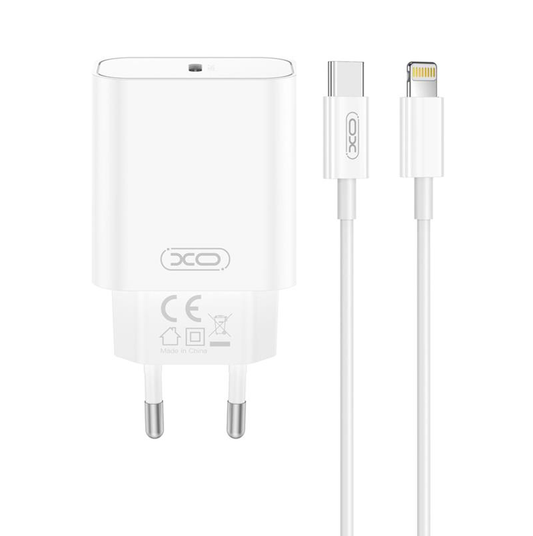 Omrežni polnilec z Lightning kablom XO Design CE32, 20W, 3A, 1 x USB-C, bel