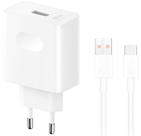 Omrežni polnilec s kablom USB-C Honor, 80W, 1 x USB-A, bel