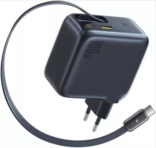 Polnilnik omrežja s kablom USB-C Baseus EnerCore CJ11, 100W, 1 x USB-A - 2 x USB-C, črn E0120M00