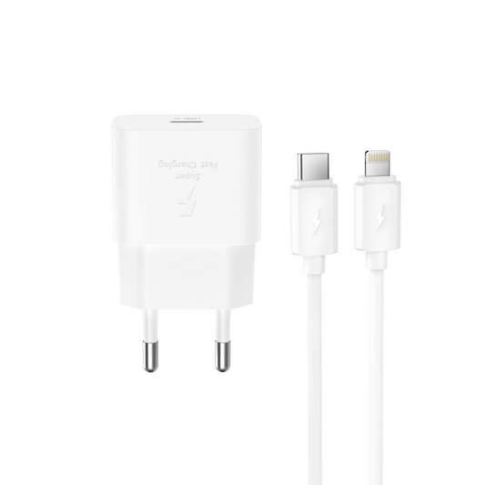 Omrežni polnilec z Lightning kablom XO Design L167, 25W, 3A, 1 x USB-C, bel