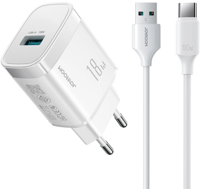 Omrežni polnilec z USB-C kablom Joyroom JR-TF4, 18W, 3A, 1 x USB-A, bel