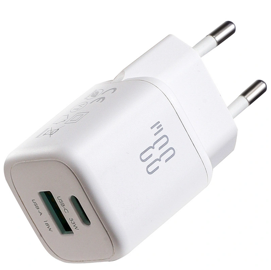 Omrežni polnilec z USB-C kablom Joyroom JR-TG7, 33W, 3A, 1 x USB-A - 1 x USB-C, bel