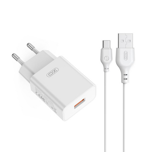 Omrežni polnilec z USB-C kablom XO Design L127, 18W, 3A, 1 x USB-A, bel