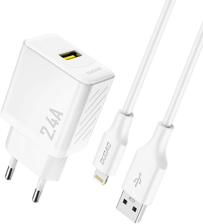 Omrežni polnilec z Lightning kablom Dudao A23LEU, 30W, 2.4A, 1 x USB-A, bel