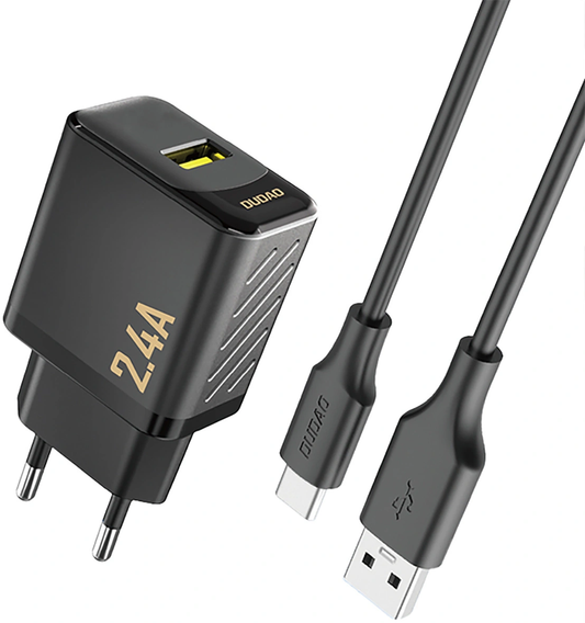Omrežni polnilec z USB-C kablom Dudao A23TEU, 12W, 2.4A, 1 x USB-A, črn