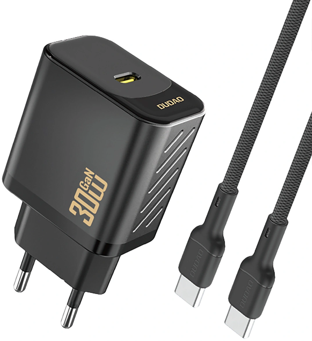 Omrežni polnilec z USB-C kablom Dudao A27PCEU, 30W, 3A, 1 x USB-C, črn