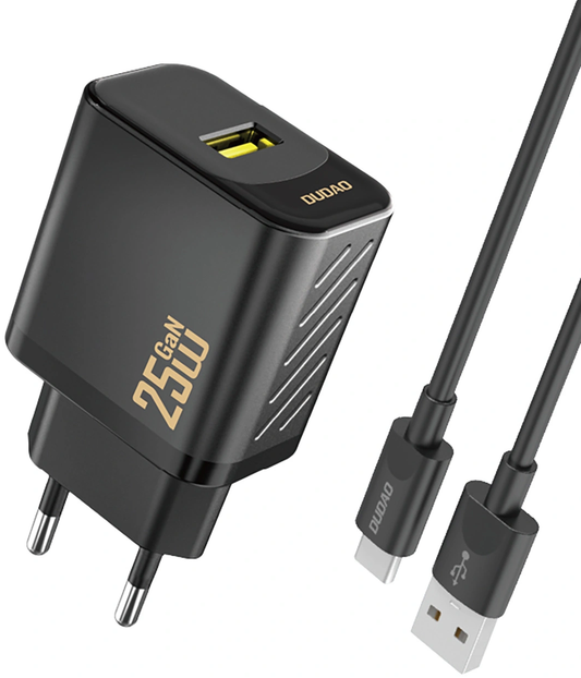 Omrežni polnilec z USB-C kablom Dudao A27STEU, 25W, 3A, 1 x USB-A, črn