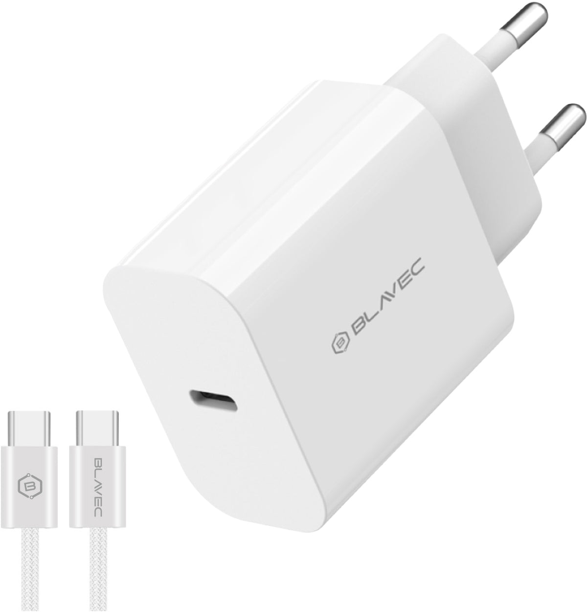 Omrežni polnilnik s kablom USB-C Blavec BC-14, 30 W, 3 A, 1 × USB-C, bel