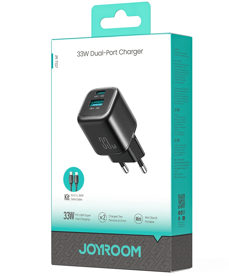 Polnilnik Joyroom JR-TG7 z Lightning kablom, 33W, 3A, 1 x USB-A - 1 x USB-C, črn