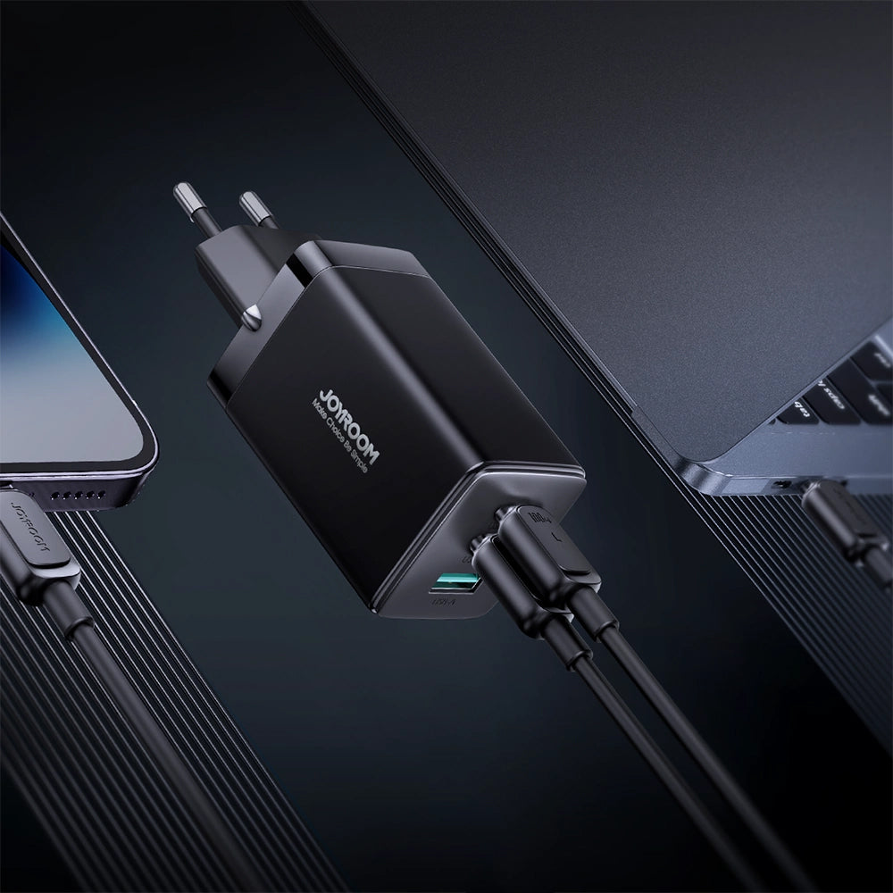 Polnilnik omrežja s kablom USB-C Joyroom TCG01, 65W, 3.25A, 1 x USB-A - 2 x USB-C, črn