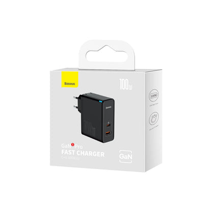 Polnilnik Baseus GaN5 Pro z USB-C kablom, 100W, 3A, 1 x USB-A - 1 x USB-C, Črn CCGP090201